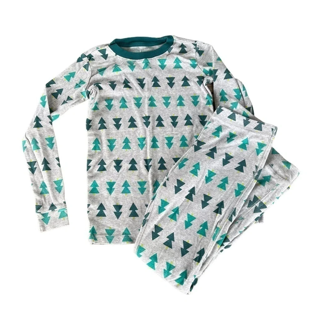 Primary Organic Cotton Christmas Tree Holiday Pajama Set 8-9 Green GUC